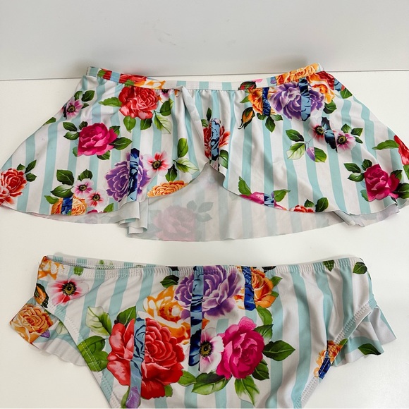 Gianni Bini 2-Piece Floral with Stripes Bandeau Tube Bikini Swimsuit Size Small - Picture 8 of 10